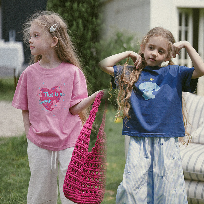 史豌豆童装女童2026新款夏季短袖T恤中大童卡通休闲宽松圆领上衣