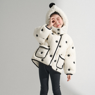 PISELLI史豌豆女童2025冬季新款波点连帽棉服中大童洋气休闲外套