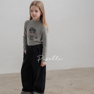 PISELLI史豌豆女童卡通印花中领打底衫2025新款洋气儿童休闲上衣