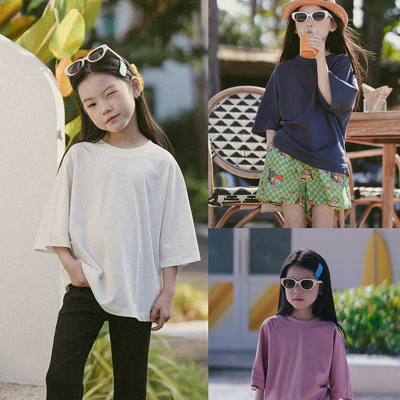 史豌豆童装女童2026夏季新款五分袖t恤儿童慵懒风宽松休闲上衣潮
