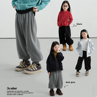 PISELLI史豌豆女童卫裤冬季新款儿童纯色加绒束脚裤中大童休闲裤