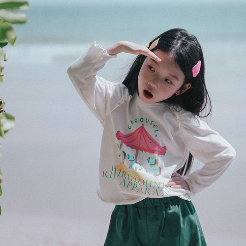 雪峰棉木耳花边插肩袖t