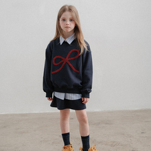 PISELLI史豌豆女童套装秋季2025新款中大童蝴蝶结卫衣半裙两件套