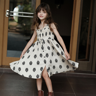 新款 PISELLI史豌豆女童连衣裙2025夏季 洋气甜美中大童满印吊带裙