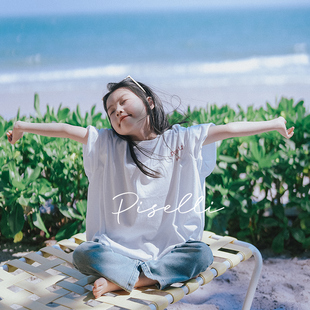 洋气儿童中长款 PISELLI史豌豆童装 新款 t恤2026夏季 上衣 女童花苞袖