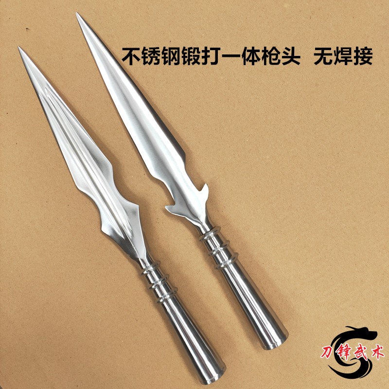 不锈钢一体锻打枪头霸王枪头红缨枪头长矛兵器防身未开刃武术器械