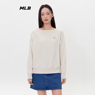 MLB女款卫衣25新款NY小标纯色斜肩露肩长袖休闲套头衫3FMTB0454