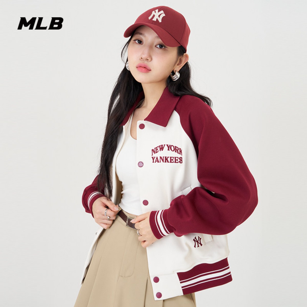 24新款MLB情侣棒球服男女NY学院风翻领运动休闲夹克外套3AJPV1641