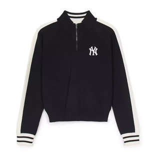 MLB针织毛衣女士25秋冬NY字母刺绣保暖半拉链运动套头衫3FKPV0251