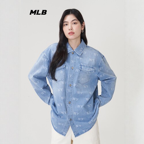 MLB情侣同款满印老花牛仔外套