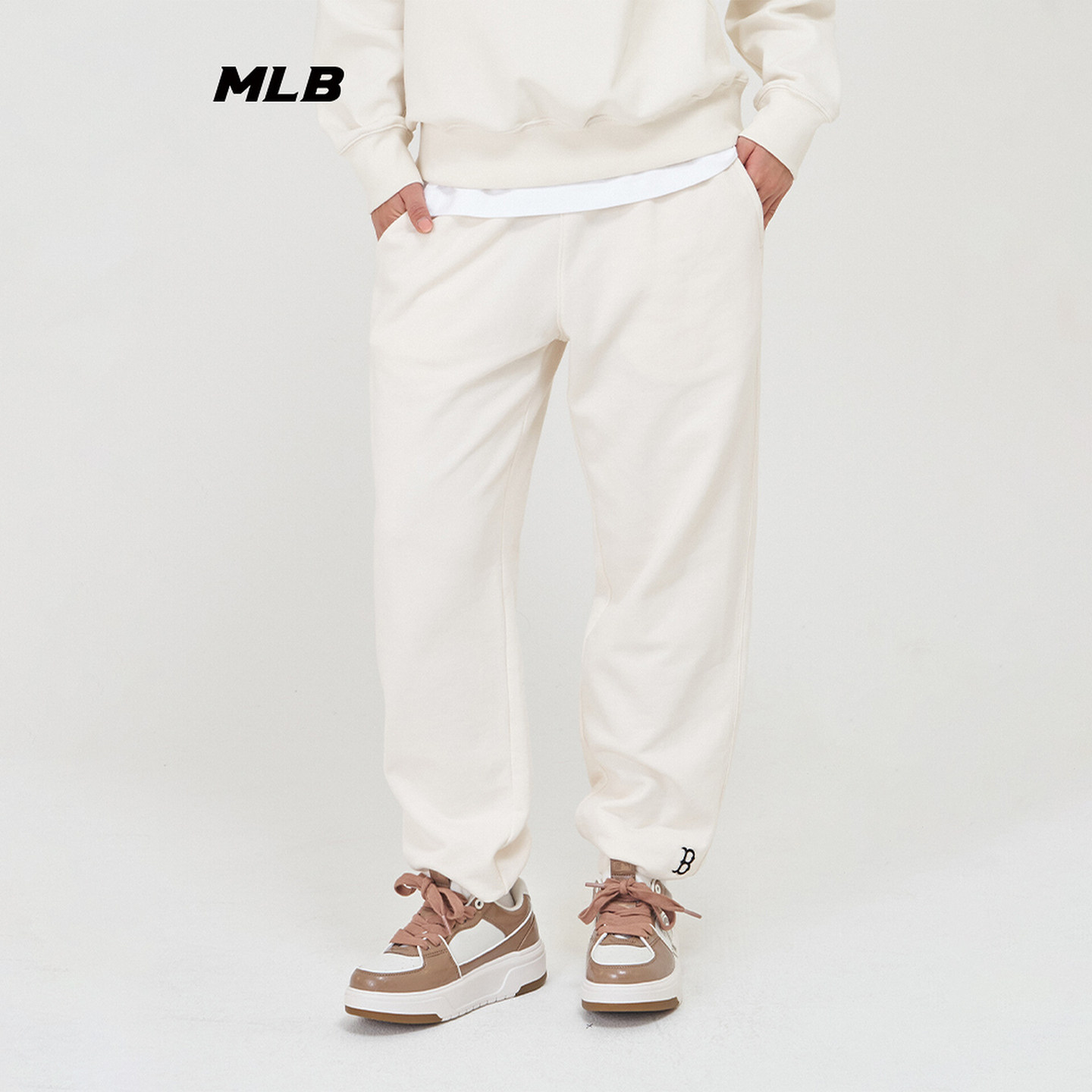 MLB针织长裤秋冬情侣男女款小标纯棉运动裤束脚卫裤3APTB0141