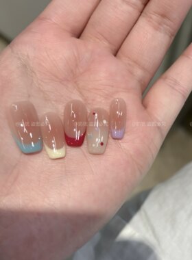 【虹晕糖心】高品质夏日多巴胺手绘糖果法式纯手工穿戴甲成品显白