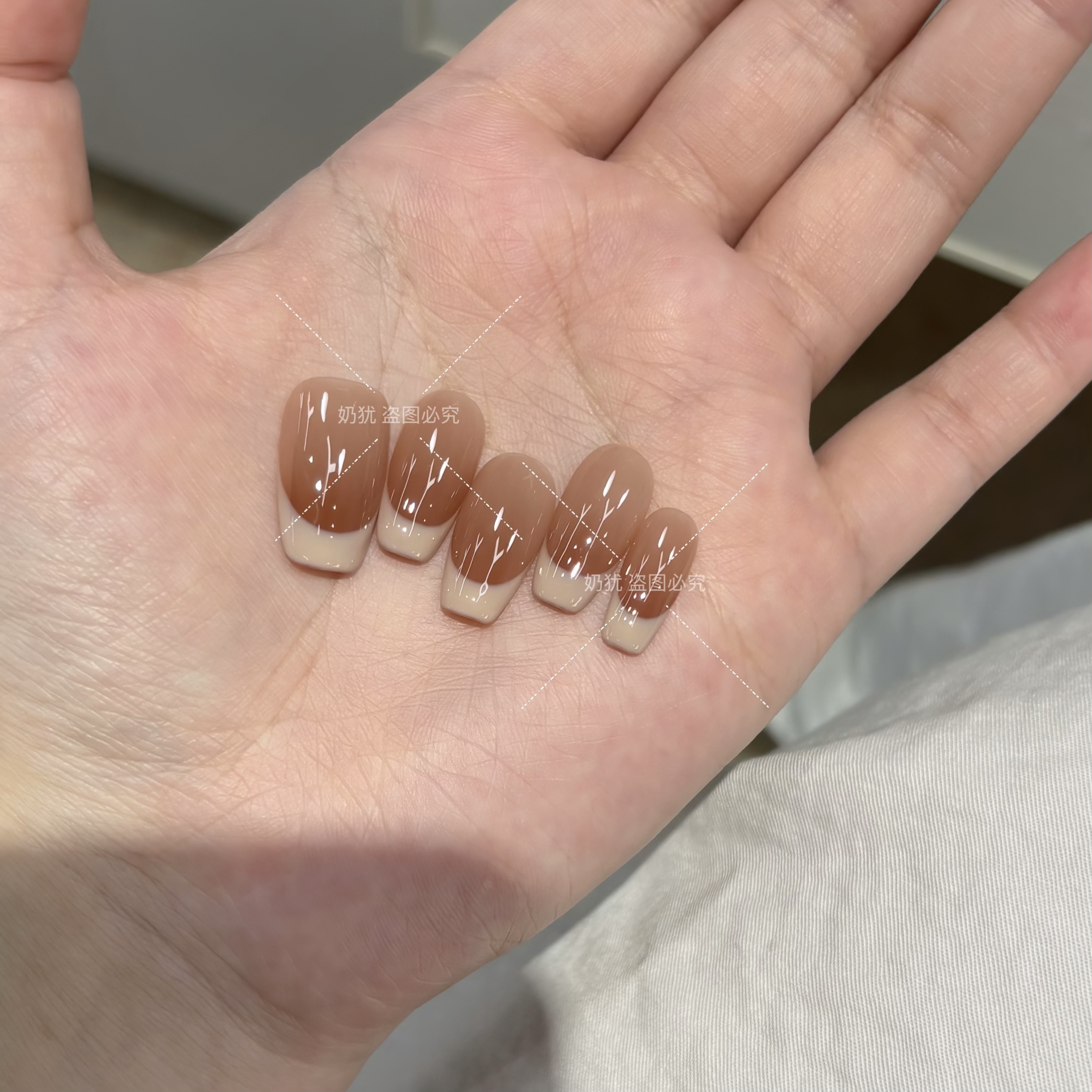 【榛果拿铁】高级感奶茶法式摩卡棕渐变纯手工穿戴甲显白美甲成品