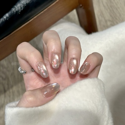 【月迷津渡】轻奢高级感极光人鱼姬猫眼纯手工穿戴甲美甲成品贴片