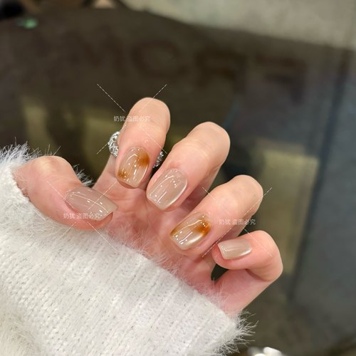【熔岩琥珀】秋冬琥珀焦糖晕染裸灰猫眼高品质纯手工穿戴甲成品