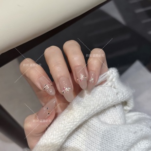 裸色横线星星猫眼高级感纯手工穿戴甲氛围美甲 A霓虹星轨