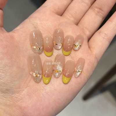 【午后香榭】夏日清新湿漉漉干花纯手工穿戴甲法式小碎花美甲成品