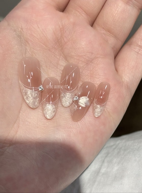 【柔焦花缦】高品质温柔法式云母螺纹手绘山茶花纯手工穿戴甲成品