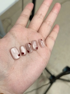 纯手工定制爱心猫眼藕荷色穿戴甲美甲假指甲贴片成品 心心相印