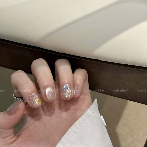 【沁园花语】春日多巴胺干花温柔高品质纯手工穿戴甲氛围感美甲