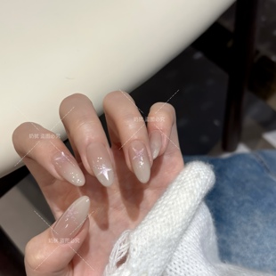 高品质手绘梦幻紫色猫眼五角星纯手工穿戴甲美甲 A浮星浣紫