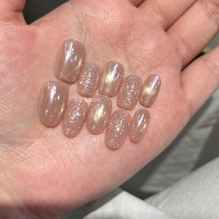 【星河落霞】海狸月光珍珠猫眼纯手工穿戴甲超闪碎钻美甲甲片裸感