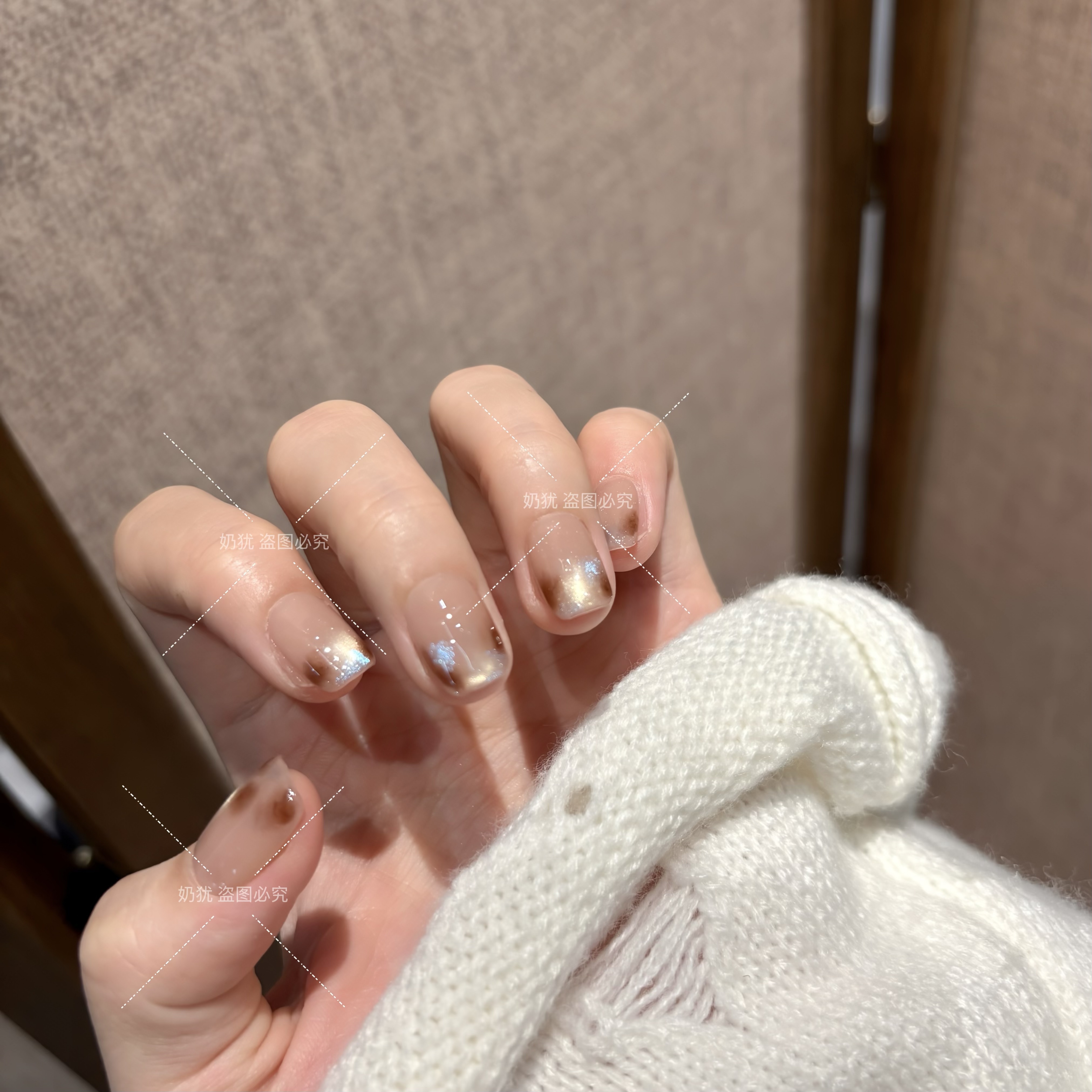 【琥珀蓝屿】氛围感秋冬琥珀晕染蓝精灵猫眼纯手工穿戴甲显白美甲