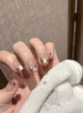 【琥珀蓝屿】氛围感秋冬琥珀晕染蓝精灵猫眼纯手工穿戴甲显白美甲