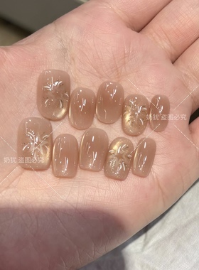 【焰语星络】秋冬焦糖镂空星星氛围感纯手工穿戴甲手绘烟花美甲