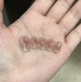 显 高品质纯手工落日腮红极光褶皱法式 白穿戴甲美甲 落日余晖