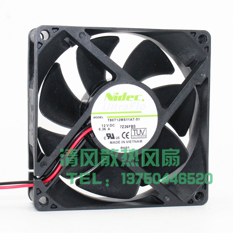 NIDEC T80T12MS11A7-51 8025 12V 0.36A 2线 大风量机箱散热风扇