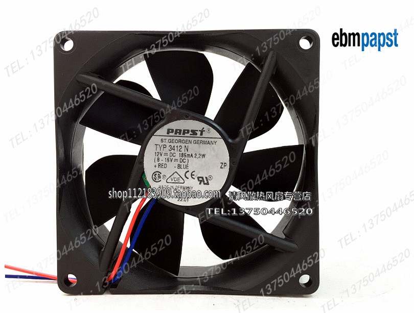 原装 德国 PAPST TYP 3412N 12V 2.2W 9225 9CM8厘米 静音风扇