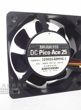 三洋 6025 48V 0.06A 6CM/厘米 3线静音 变频器风扇109r0648mh4l1
