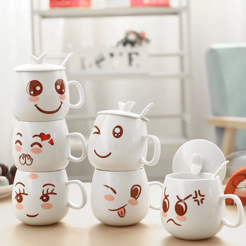 陶瓷杯马克杯陶瓷带盖喝茶杯表情杯子广告牛奶杯可爱杯子杯咖啡杯