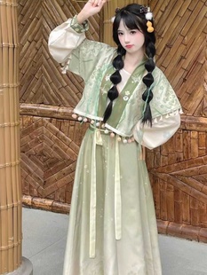 国风汉元素新中式对襟外套绣花圆领破裙可爱显瘦套装学生日常春夏