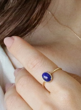 日本代购银座ginza rim天然青金石椭圆形指环18K金彩色宝石戒指女