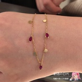 日本代购 圆牌硬币项链18K金锁骨链颈链 Rim天然红宝石 直邮 Ginza