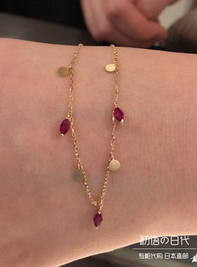 日本代购直邮 Ginza Rim天然红宝石 圆牌硬币项链18K金锁骨链颈链