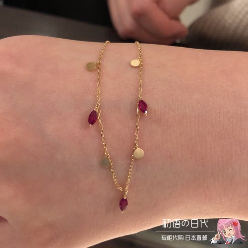 日本代购直邮 Ginza Rim天然红宝石 圆牌硬币项链18K金锁骨链颈链