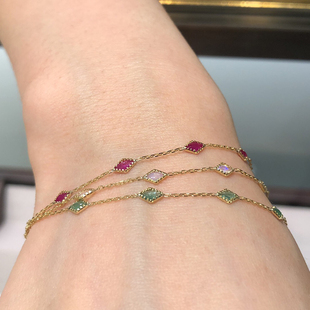 日本代购 agete 18夏 彩色多色宝石 天然石 菱形 手链 10K金手饰