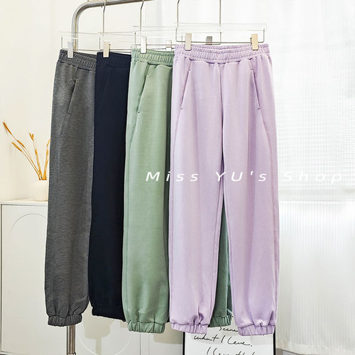 香芋紫运动裤女秋冬宽松显瘦束脚