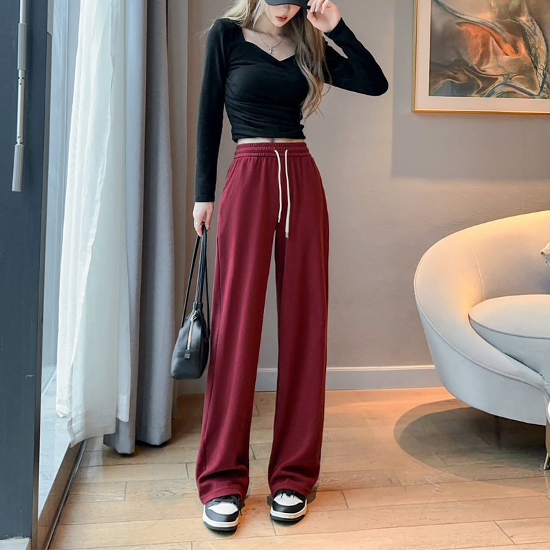 安可拉红休闲裤女外穿2024秋冬新款高腰窄版阔腿裤直筒垂感拖地裤,女装/女士精品,休闲裤,淘宝优惠券,粉丝福利购,淘宝优惠卷