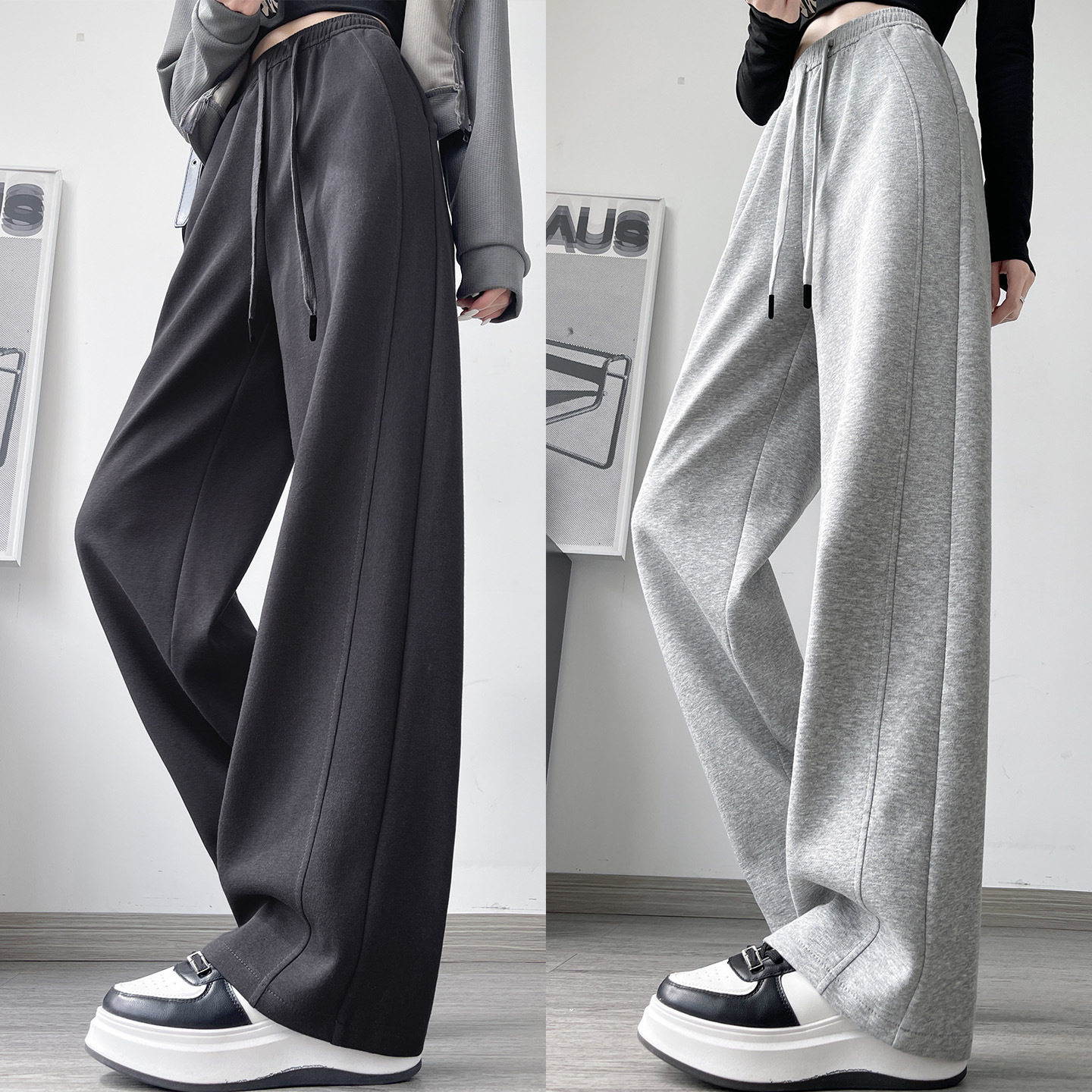 灰色运动阔腿裤女秋冬2025新款宽松显瘦小个子休闲直筒香蕉卫裤子,女装/女士精品,卫裤,淘宝优惠券,粉丝福利购,淘宝优惠卷