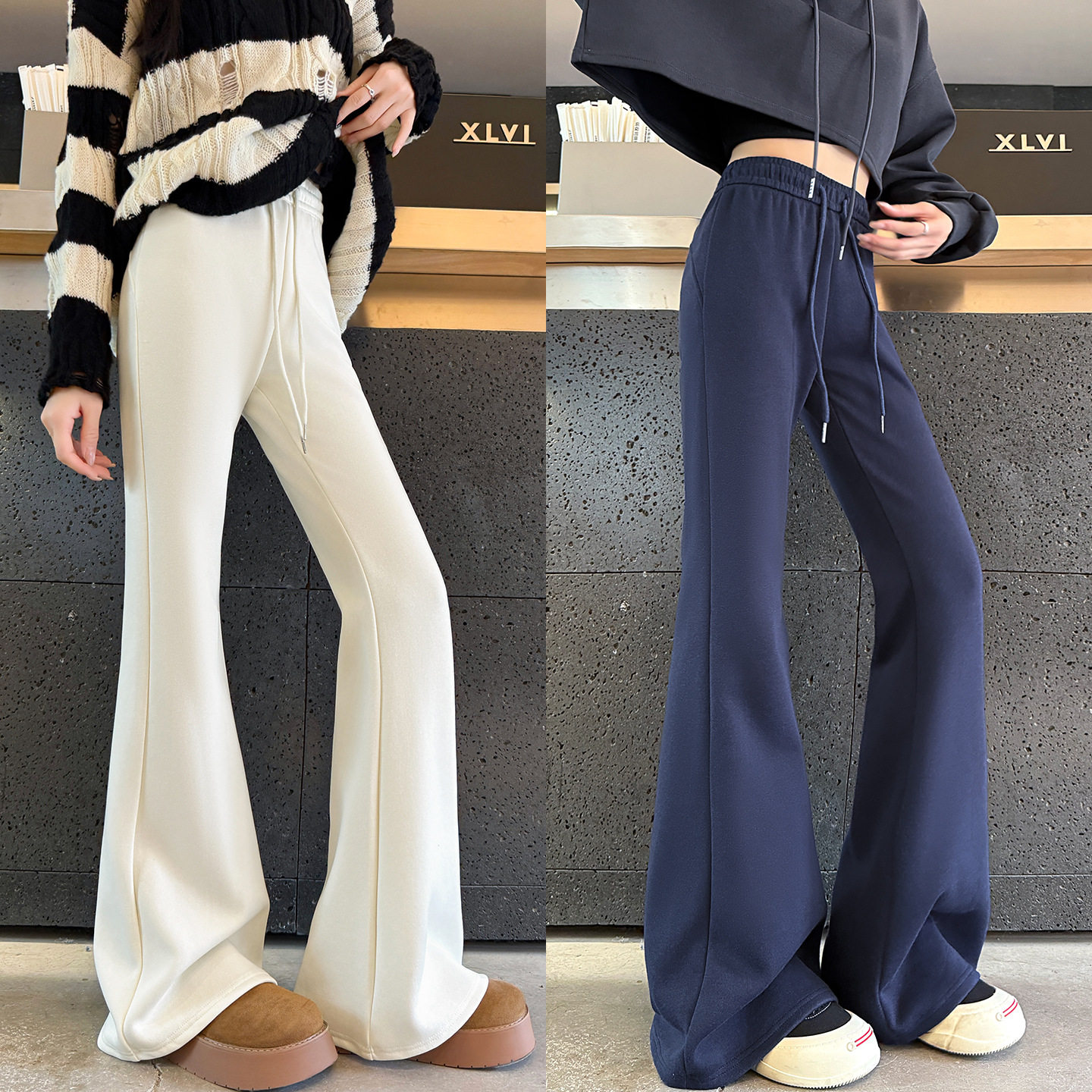 白色微喇运动裤女2025新款休闲宽松小个子高腰显瘦休闲喇叭卫裤子,女装/女士精品,卫裤,淘宝优惠券,粉丝福利购,淘宝优惠卷