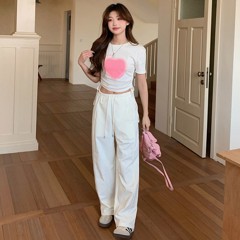 2025春秋新款美式高腰显瘦阔腿裤长直筒拖地抽绳松紧腰休闲长裤子,女装/女士精品,休闲裤,淘宝优惠券,粉丝福利购,淘宝优惠卷