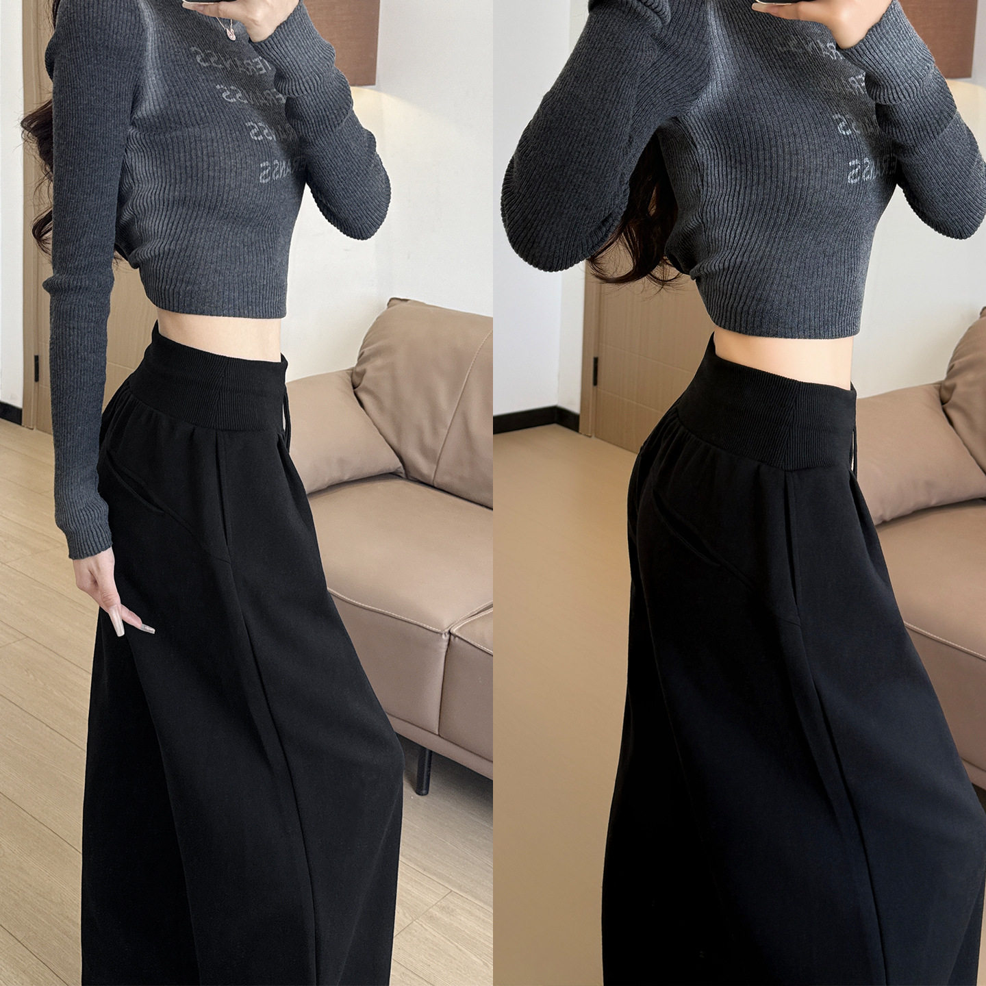 加绒运动裤女秋冬2025新款低腰小个子黑色卫裤松弛慵懒风阔腿裤子,女装/女士精品,卫裤,淘宝优惠券,粉丝福利购,淘宝优惠卷