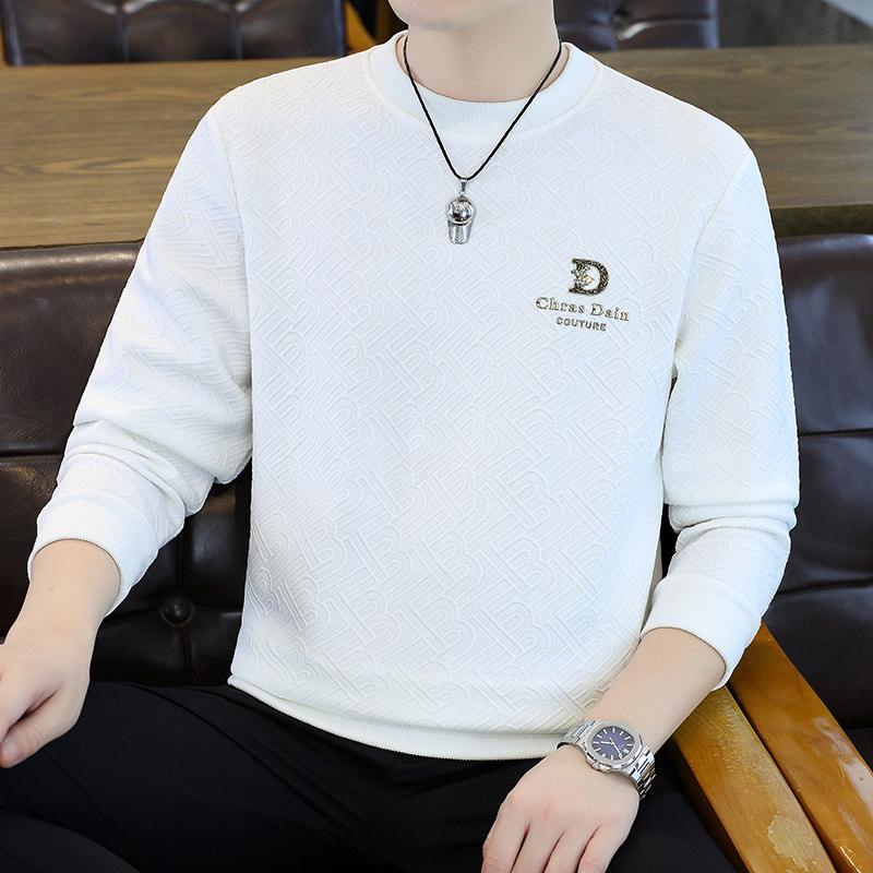 品牌男士卫衣时尚提花休闲纯色潮流新款2025春秋长袖t恤男上衣帅