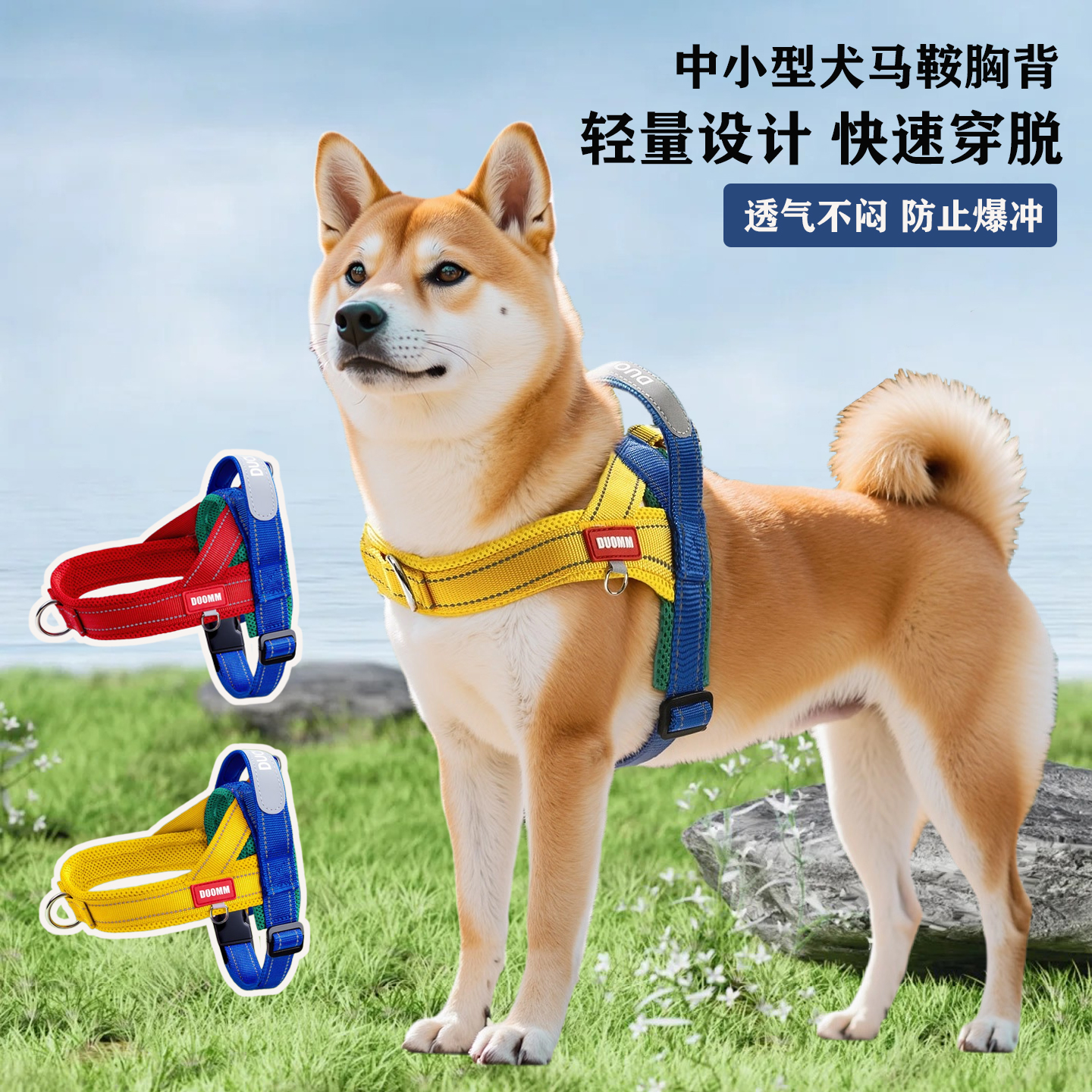 狗狗胸背带牵引绳可加反光吊坠