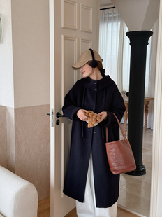 法式白色连帽长款双面羊绒大衣初冬2025新款赫本风双面羊毛大衣女