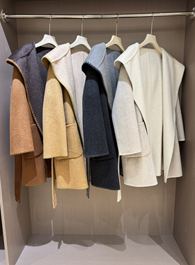 2025高端羊毛大衣呢外套女短款小个子双面大衣连帽小浴袍双面双穿